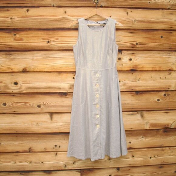 Gold Metallic Linen Blend Dress - Picture 3 of 9